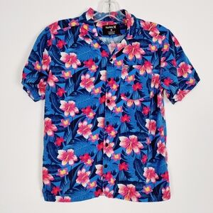 Hurley Kids' Tropical Floral Print Button-Down Shirt Size Medium Hawaiian Beach